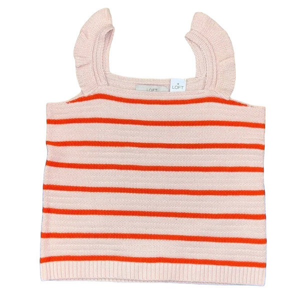 NWT LOFT Pink/Peach W/Orange Striped Ruffle Strap Sweater Tank - Picture 2 of 10